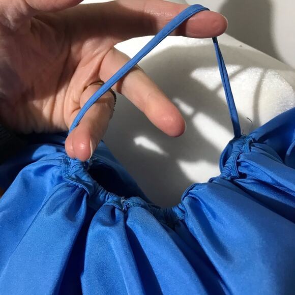 Vintage Blue Ruffle Off Shoulder Fit Flare Prom Ball Gown Cinderella Dress Small - Picture 4 of 7